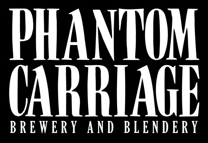 Black and white Phantom Carriage Brewery and Blendery logo