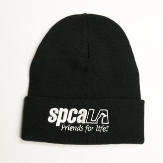 spcaLA white logo on black beanie